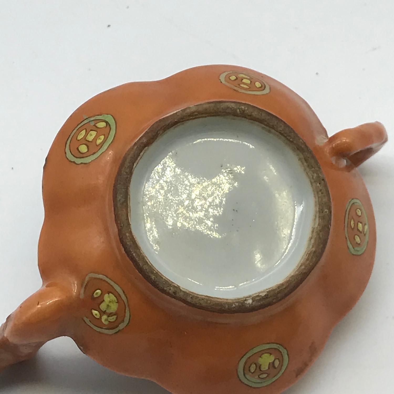 A 19th century orange and green hand painted miniature tea pot set with a dragon head spout. - Image 6 of 9