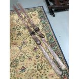 A pair of antique wooden ski's