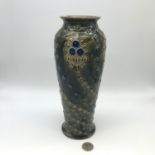 An early 1900's Royal Doulton stone ware vase, Designed in an art Nouveau design with blue roses and