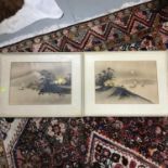 A Pair of Antique oriental paintings finished with gold leaf painted boats and cabins. Frame
