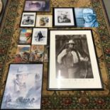 A Collection of John Wayne prints and books, Which include photo prints with signatures (printed