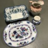 A Lot of four Victorian porcelain wares. Which includes Hatfield F.W.&.CO Blue and white rectangle