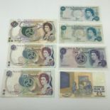A Lot of vintage bank notes which includes Isle of Man Government £10, two £5, £1 & two 50pence