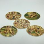 A collection of 5 Mughal miniature Erotic Indian paintings on bone.
