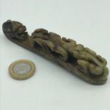 Antique Chinese hand carved hardstone/ jade belt hook. designed with a dragon head and body.