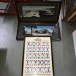 Two Antique photo prints within fitted oak frames together with a framed Castella cigarette card