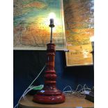 A Retro West German red and orange drip glaze table lamp in a working condition. Ceramic base