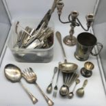 A Collection of community plate cutlery, E.P Candelabra, stein, various loose cutlery and Christofle