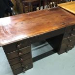 Antique Victorian partners knee hole desk, set with 12 drawers and one single centre drawer with