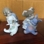 A lot of two Nao figurines, girl and boy with teddy's, 13cm in height (tallest)