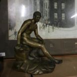 Antique heavy bronze statue of Mercury sitting, Measures 29cm in height
