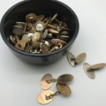 A Collection of antique cuff links which includes a pair of Chester 9ct gold cuffs (7grams) and a