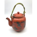 A 19th century Japanese Eiraku Meiji Period tea pot, has green weaved handle, Designed with gold/