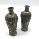 A Pair of Antique Chinese Silver vases, detailed with cherry blossom trees, Stamped to the base