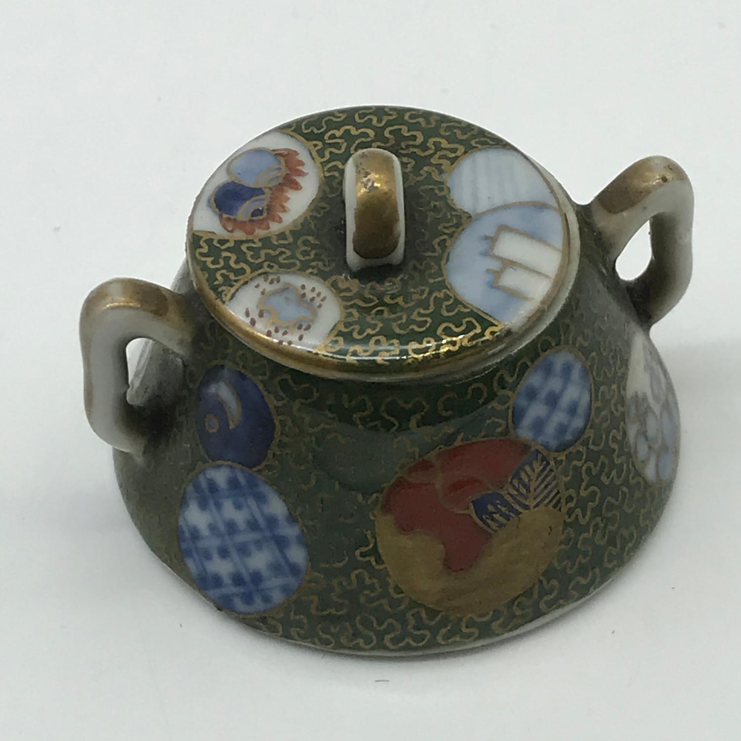 A 19th century orange and green hand painted miniature tea pot set with a dragon head spout. - Image 7 of 9