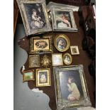 A Collection of art work prints fitted within ornate frames. Together with a small original oil