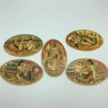 A collection of 5 Mughal miniature Erotic Indian paintings on bone.