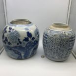A Lot of two 19th/ early 20th century large Chinese blue and white painted preserve pots. Largest