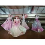 A lot of four Coalport figurines; 'Celebraton Time', 'Cathy', 'Debutante May Ball' & 'Springtime'