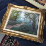Original oil on canvas by artist Paolo Francis. Titled Addington Blue Bell Wood, Croydon. Frame