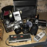 A Lot of vintage cameras and cine camera, Includes Minolta camera with lenses, Miolta Autopak pocket