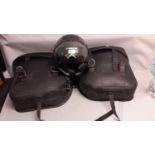 Two Large Leather Boom Trikes Motor Bike Bags along with a Held Helmet ECE R 22.05 M57 58 Helmet