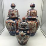 A Lot of three antique Japanese Imari temple jars with lids, All are as found. Tallest measures 36cm