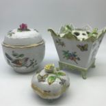 A Lot which includes two pieces of Herend porcelain wares- Ornate pot pouri lidded dish and small