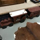 A Large hand made wooden train locomotive and tender, Measures 195cm in length