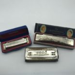 A Lot of three vintage Hohner mouth organs includes Blues Harp, Echo & The Hohner Brand.