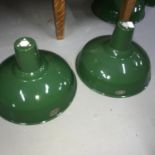 A Lot of two industrial green enamel lamp shades produced by Benjamin.