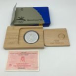 Silver Proof 2000 Pesetas Barcelona Olympics 1992 coin with wooden box, certificate and original box