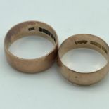 A Lot of two Antique Birmingham 9ct gold wedding bands, Ring size L & M [Total weight 6.5grams]