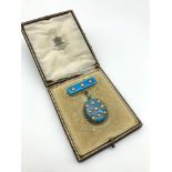 A Victorian 15ct gold, turquoise stone and seed pearl mourning brooch [not marked]- Exquisitely