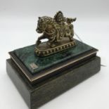 A Silver 925 oriental design horse sculpture figurine sat upon a marble/granite and wood base. Horse