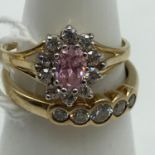 A Lot of two 9ct gold ladies rings set with glass stones. Ring size L & M. Total weight 3.4grams