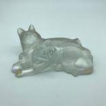 A Vintage Lalique sculpture of two cats laying down beside each other. Measures 5.5x16x9cm.