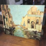 An oil painting on board signed LEW G, Painting depicts Venice Scene. In the style of Alberto