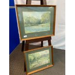A Pair of WW2 ERA watercolour land and river scape paintings. One signed A. Edgar and dated 1942.
