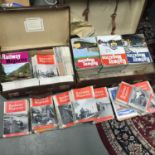 Two vintage travel cases containing a collection of vintage train programmes/ railway magazines.