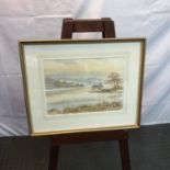 Allan Morgan born 1952 Original watercolour depicting fishing boat on a loch scene. Measures 27x37cm