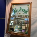 A Vintage Malonys Limited Irish Whiskey Dublin advertising mirror with pine frame, Frame Measures