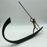 Rare, original Franz Hagenauer bronze casting of lady gondolier, fully marked to the base [circa