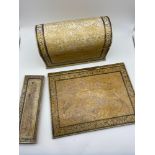 Antique Indian Hand made desk set, Consists of Letter box, document folder and pen tray. All