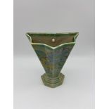 Art Deco floral design Crown Devon wall pocket vase. Measures 20cm in height