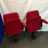 A Pair of vintage cinema/ playhouse seats, Detailed with gold stitched numbers 9 & 10.