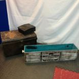A Vintage metal travel trunk, Vintage Shoe cleaning box and a vintage wooden storage box [Up-cycled]