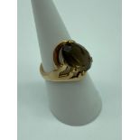 Antique unusual gold ring set with a large Quartz stone. Marked M.G. Ring size N. [Weighs 4.96grams]