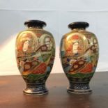 A Pair of 20th century Japanese hand painted satsuma vases. Measure 16cm in height