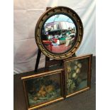 An early 1900's Convex Mirror fitted with a moulded gilt frame. Together with two old gilt framed